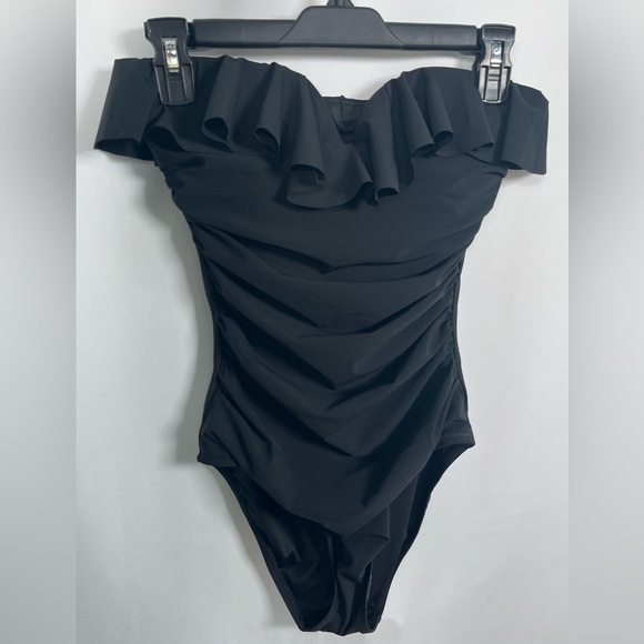 NWT J. Crew Size 2 Matte ruched one-piece swimsuit with ruffles In Black - Picture 4 of 13